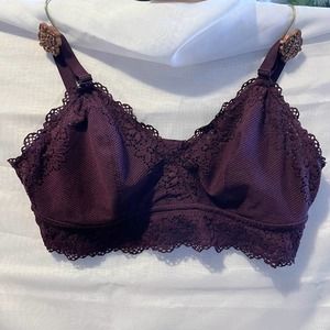 Aerie Maroon Burgundy Unlined Lace Trim Wireless Bralette - XL
